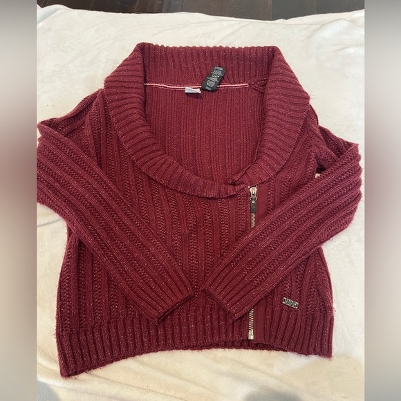 Harley Davidson Womens Sz L Red Shawl‎ Collar Cardigan Sweater Asymmetrical Zip - Picture 1 of 8